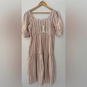 NWT MANGO Womens Midi Dress with Peach and Blue Stripes